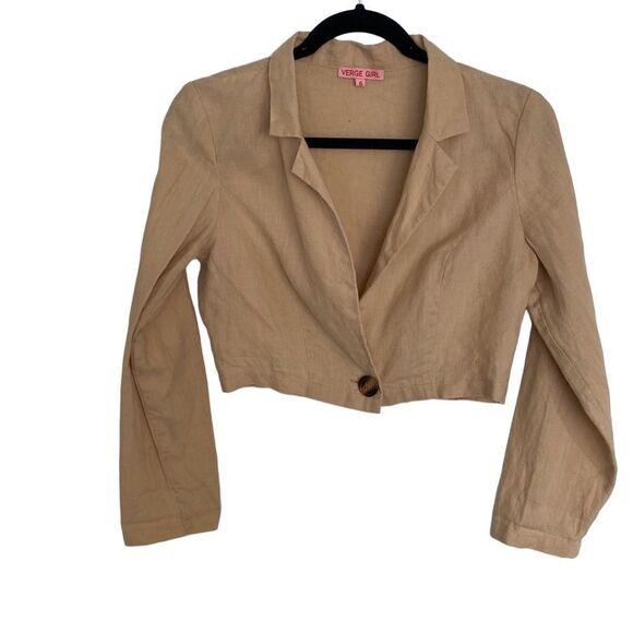 Verge Girl 100% Linen Cropped Long Sleeve Blazer - Picture 1 of 6